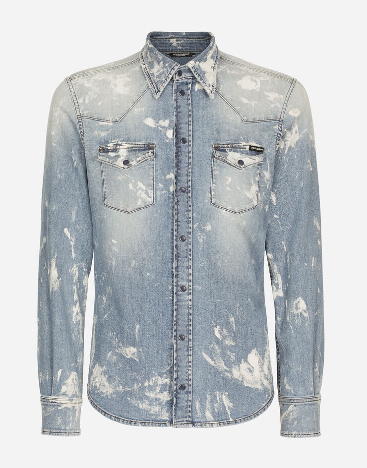 Bleach wash stretch denim shirt - 1