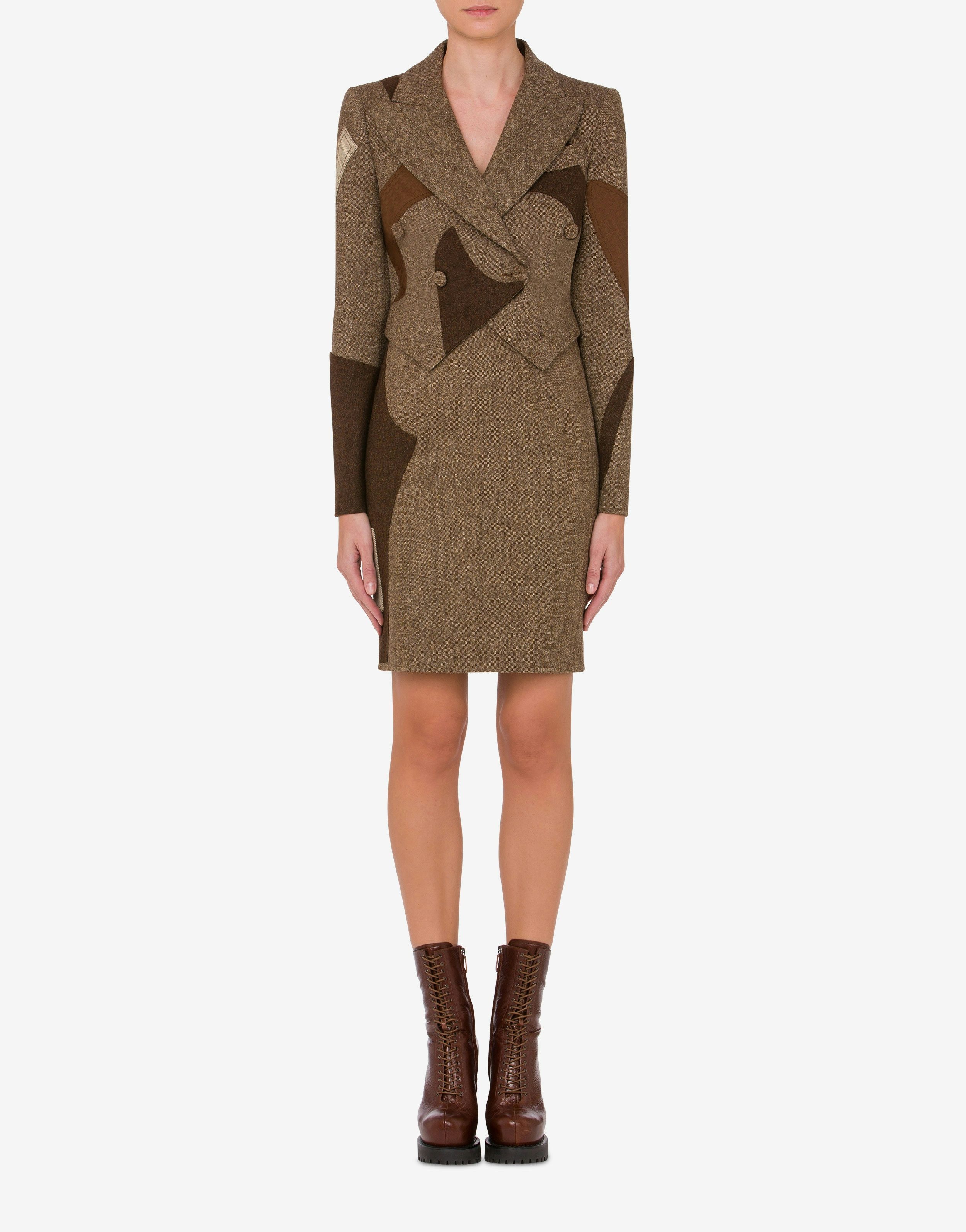 PATCHWORK CROPPED WOOL BLEND JACKET - 2