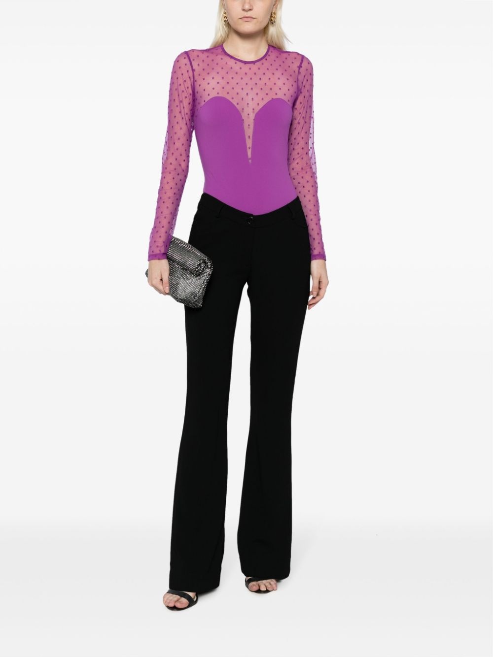 panelled long-sleeve mesh bodysuit - 2