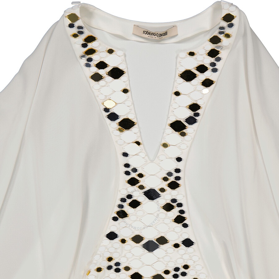 Roberto Cavalli Ladies White / Gold Mirror Snake Embellished Kaftan - 7