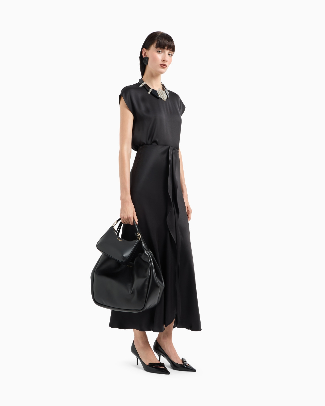 Long blouse in silk double satin - 2