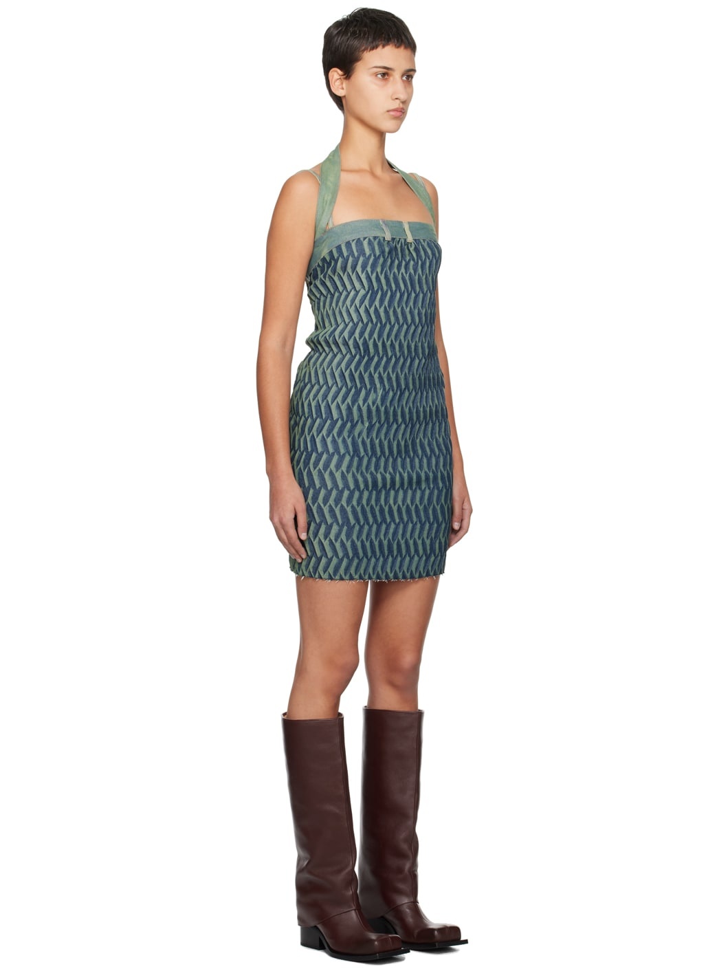 SSENSE Exclusive Navy & Green Denim Minidress - 2