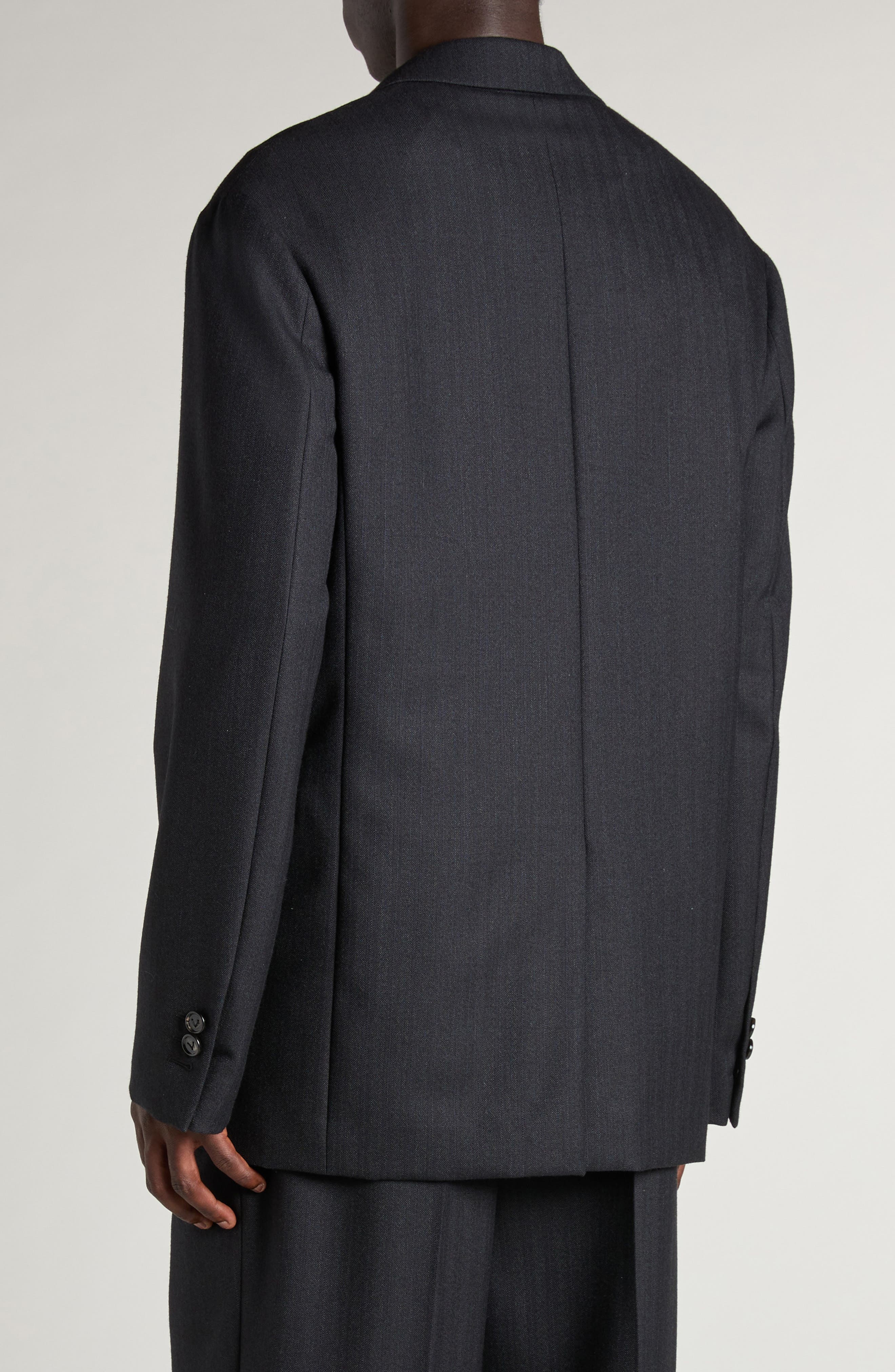 Bottega Veneta Double Breasted Subtle Stripe Wool Blazer in 1292 Black/Dark Blue at Nordstrom - 3