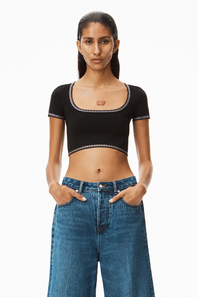Alexander Wang LOGO CRYSTAL TRIM TEE IN COMPACT NYLON outlook