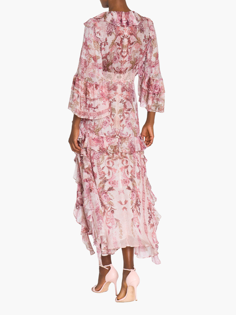 Marchesa REVERIE CASCADING RUFFLE CHIFFON MIDI DRESS outlook