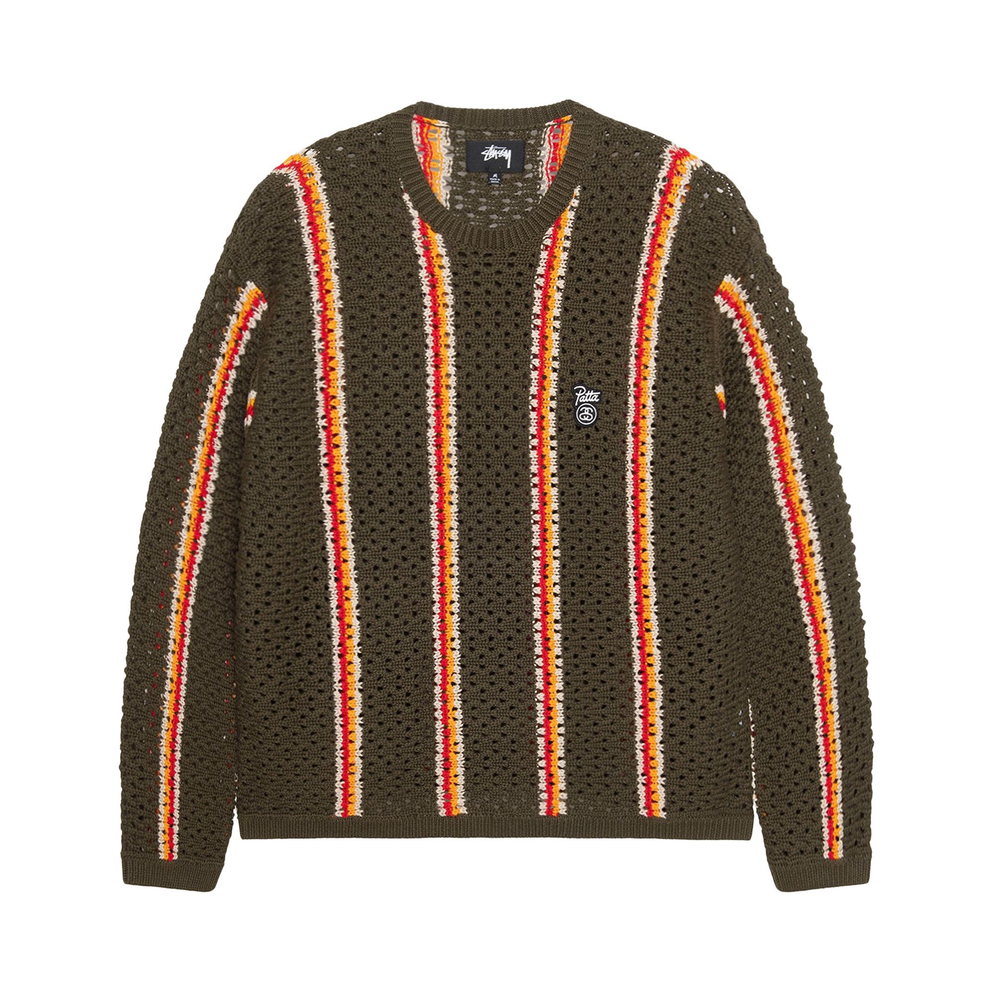 Stussy x Patta Striped Loose Gauge Sweater 'Olive' - 1