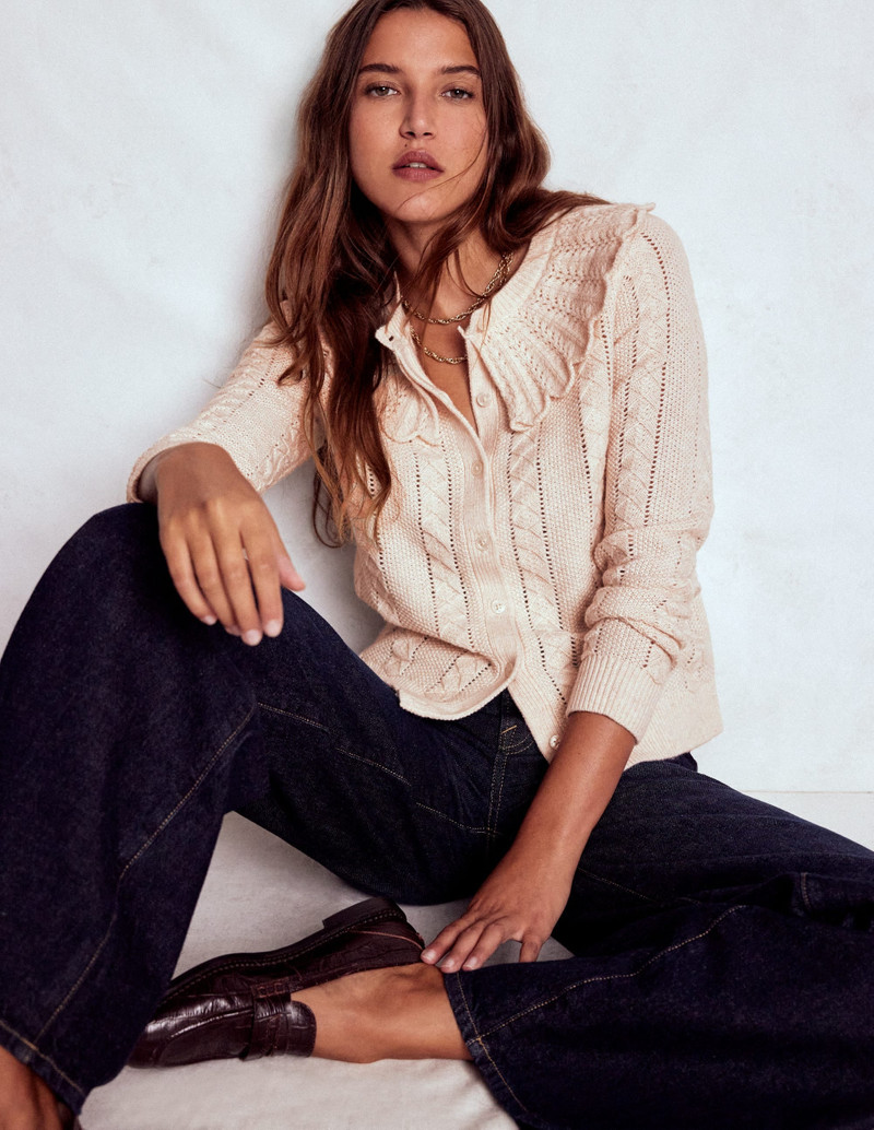 Scallop Collar Cardigan-Warm Ivory Melange 1