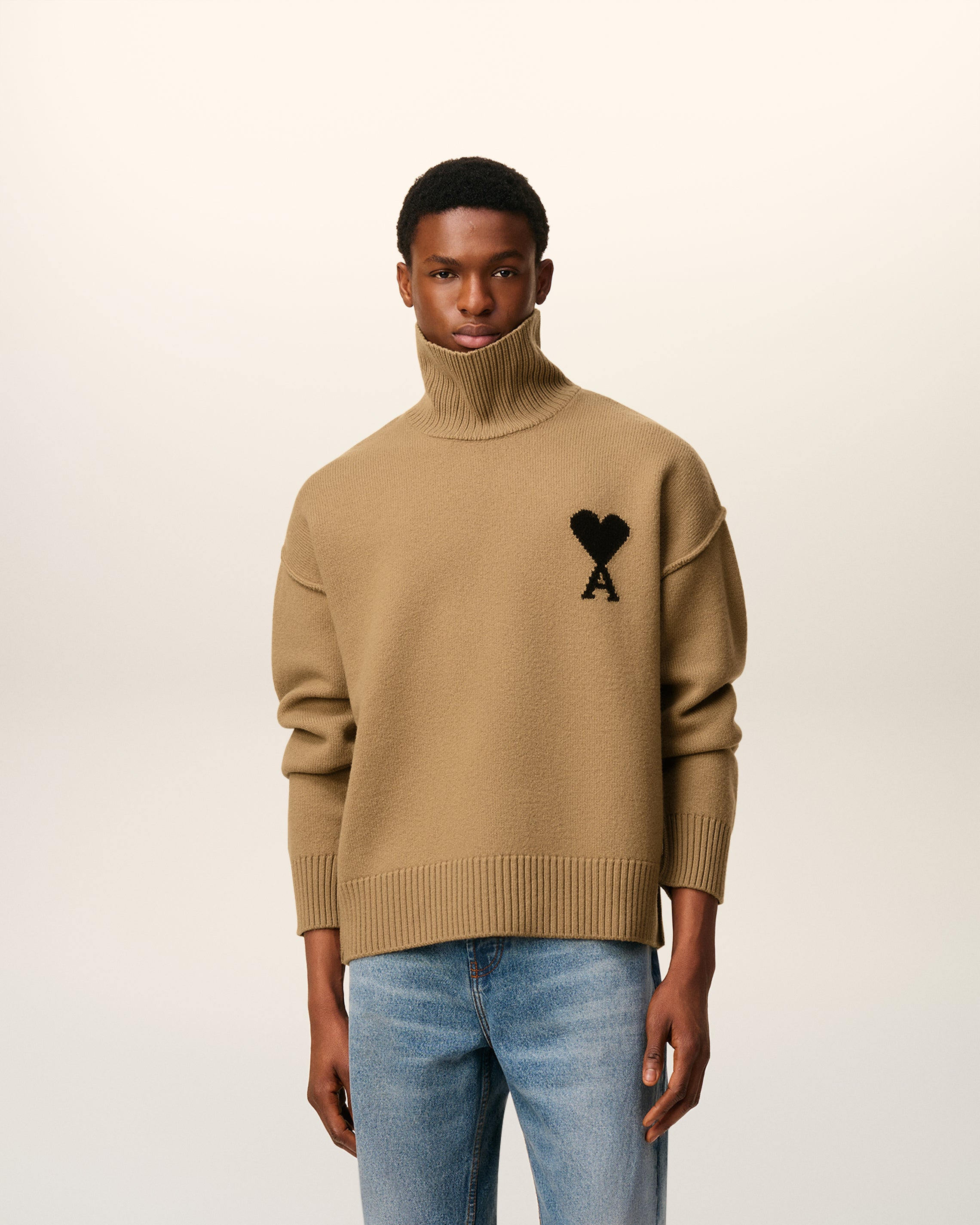 BROWN WOOL AMI DE COEUR FUNNEL NECK SWEATER - 2