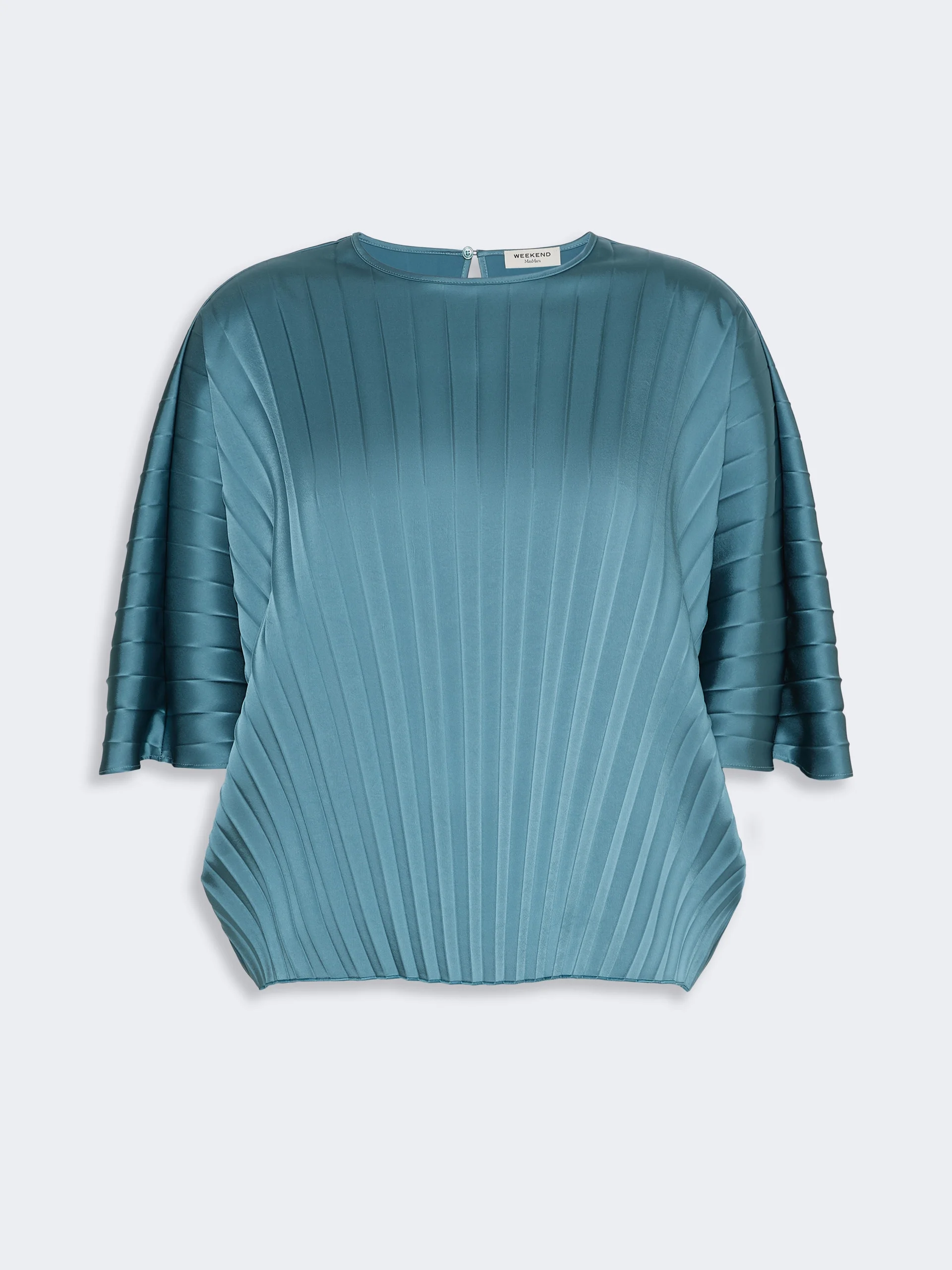 AUREO Loose blouse in pleated satin - BLUE AZURE - 1