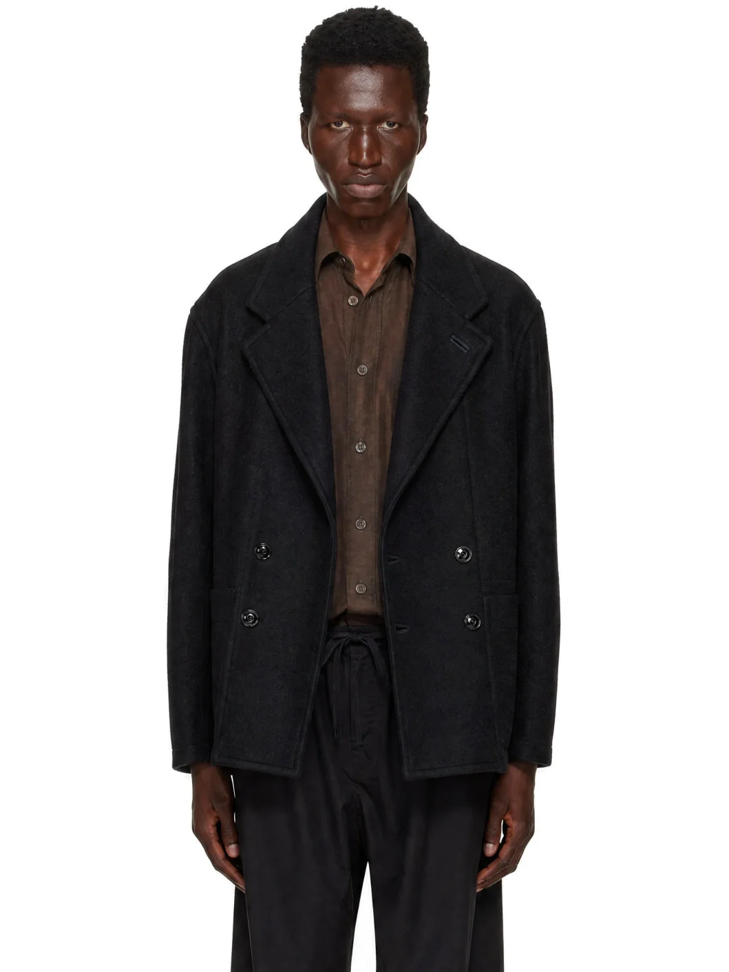 Black Short Double-Breasted Coat - 1