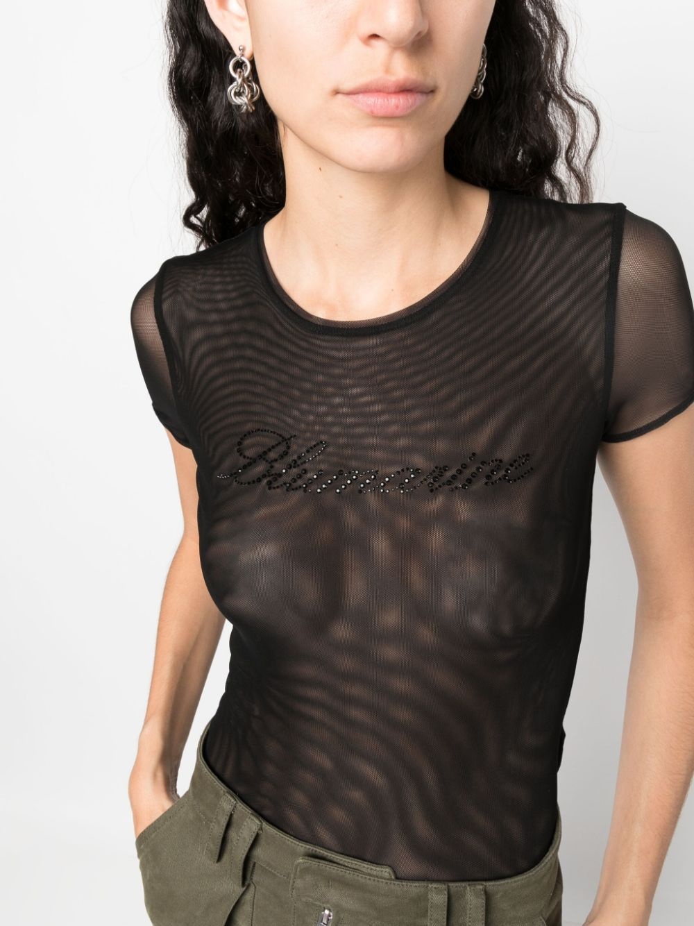 logo-embellished mesh T-shirt - 5