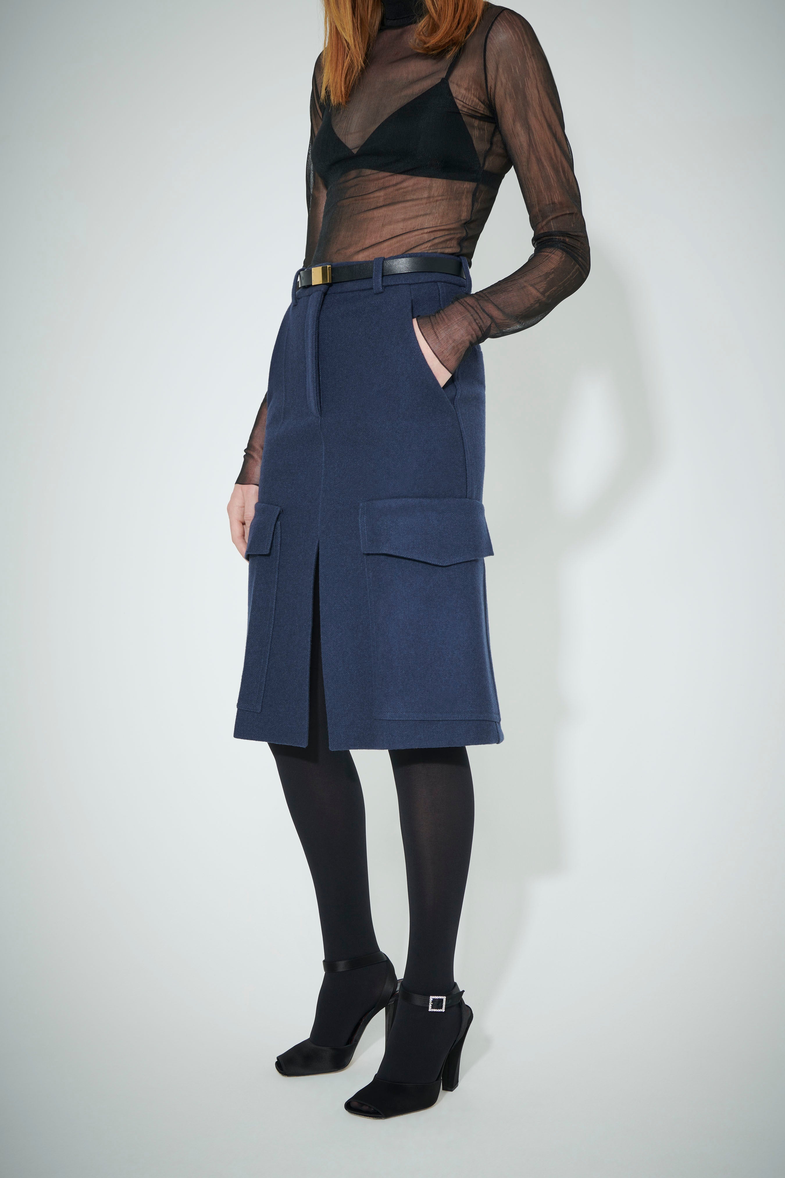 Tailored Utility Skirt in Steel Blue - 3