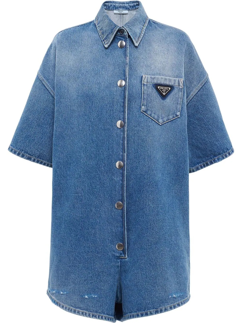 logo-patch denim playsuit - 1