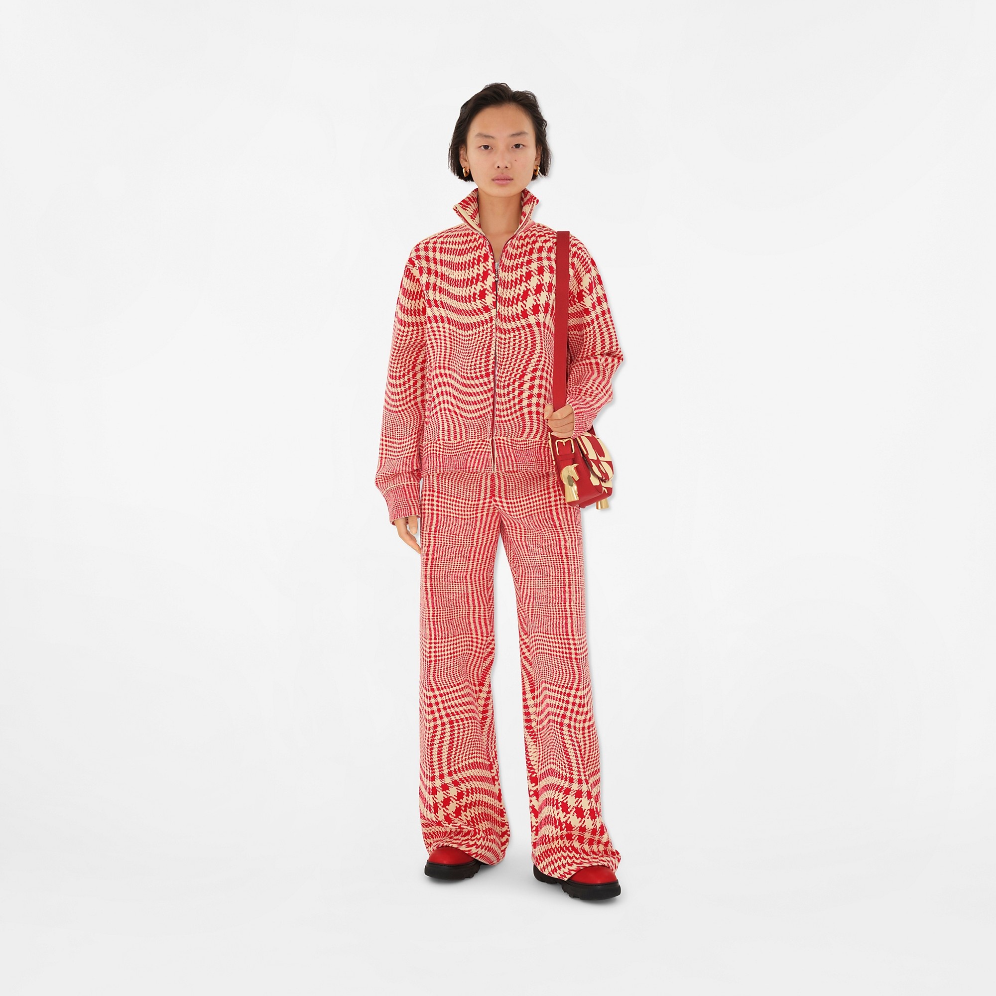 Warped Houndstooth Nylon Blend Track Jacket - 2