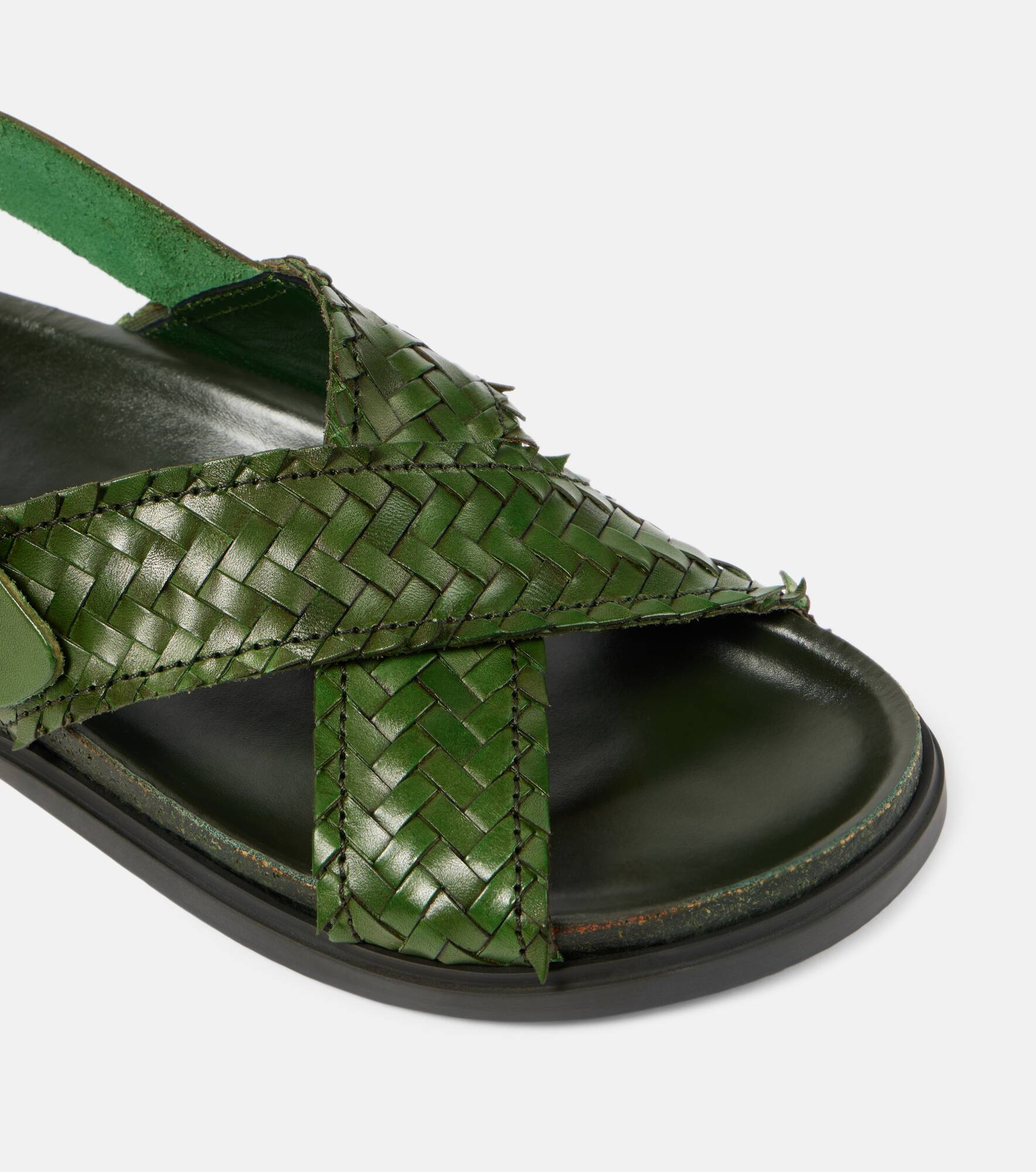 Buckle woven leather slingback sandals - 5