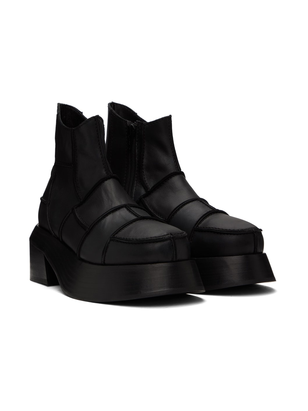 Black Patchwork Boots - 4