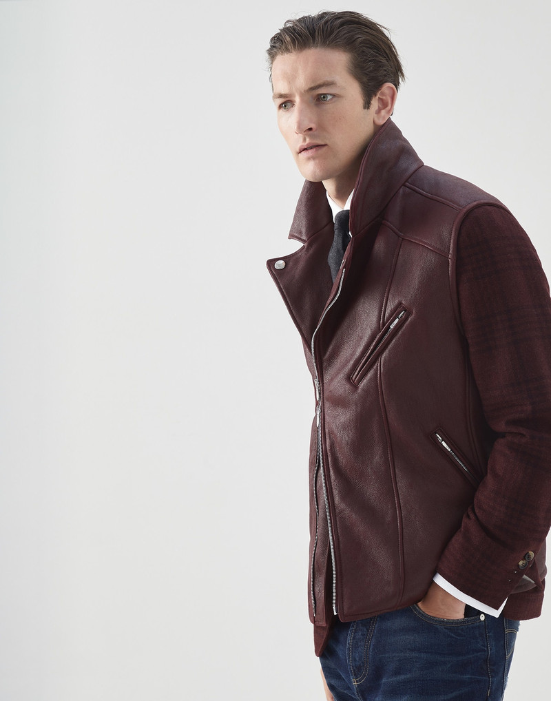 Vintage-effect shearling biker vest 1