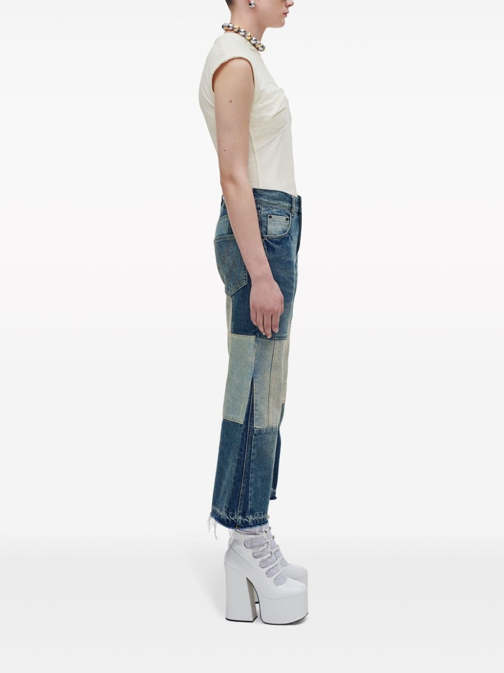 patchwork cropped flared jeans - 3