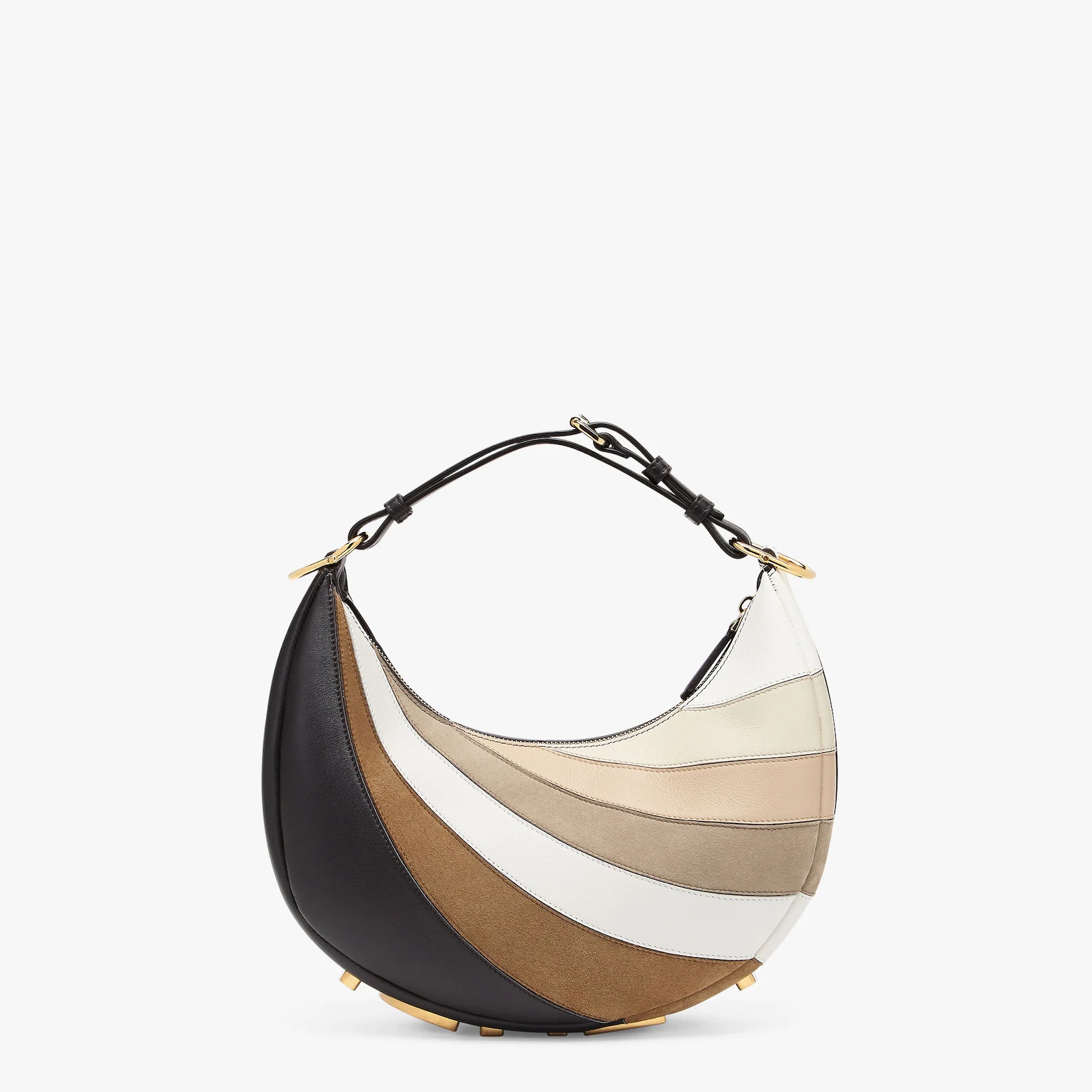 Small Hobo bag produced by inlaying leather, laminated leather and suede by hand to a rainbow diagon - 3