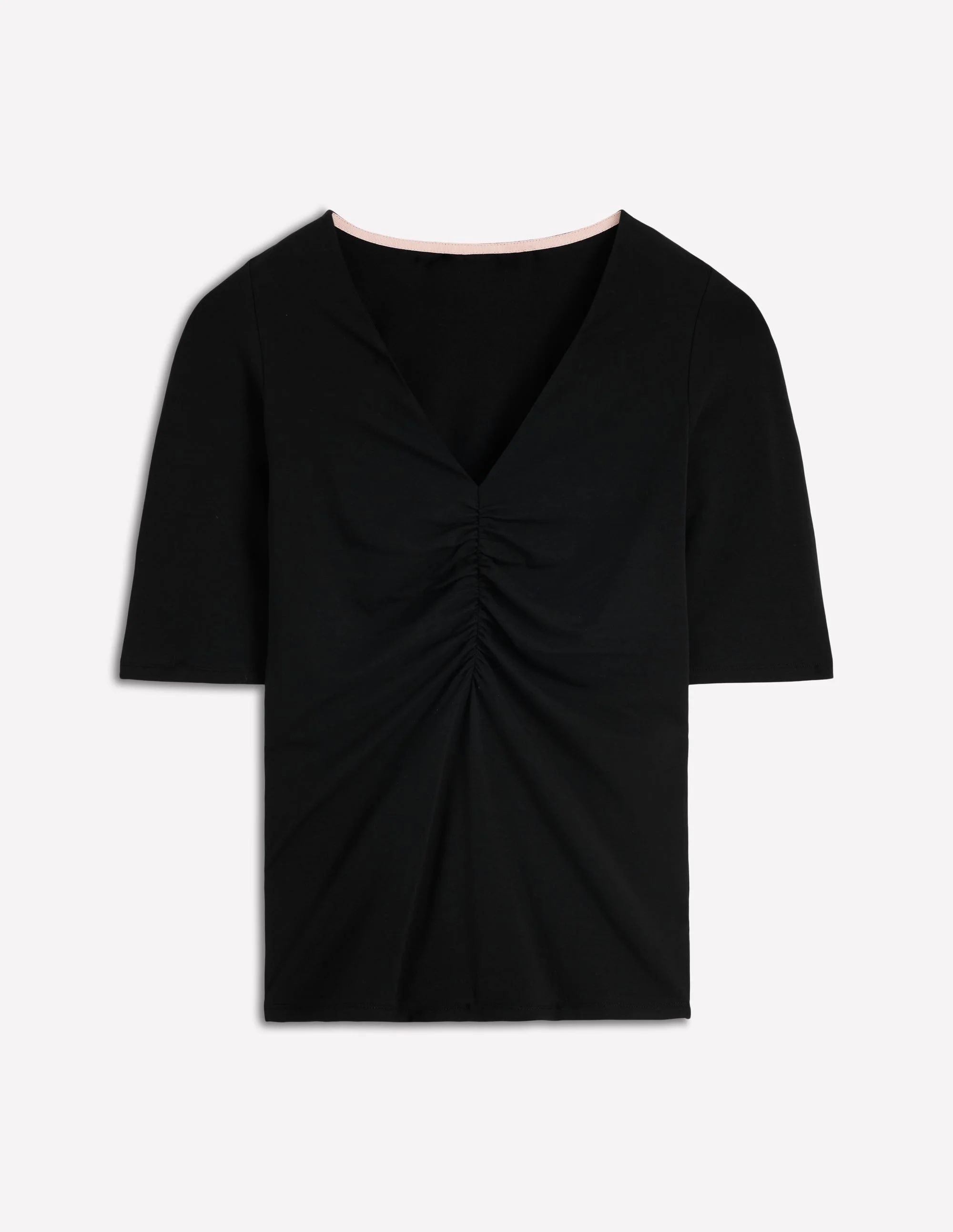 Tia Ruched V-Neck Top-Black - 1