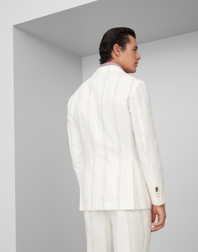 Brunello Cucinelli Linen, wool and silk double chalk stripe deconstructed Cavallo blazer outlook