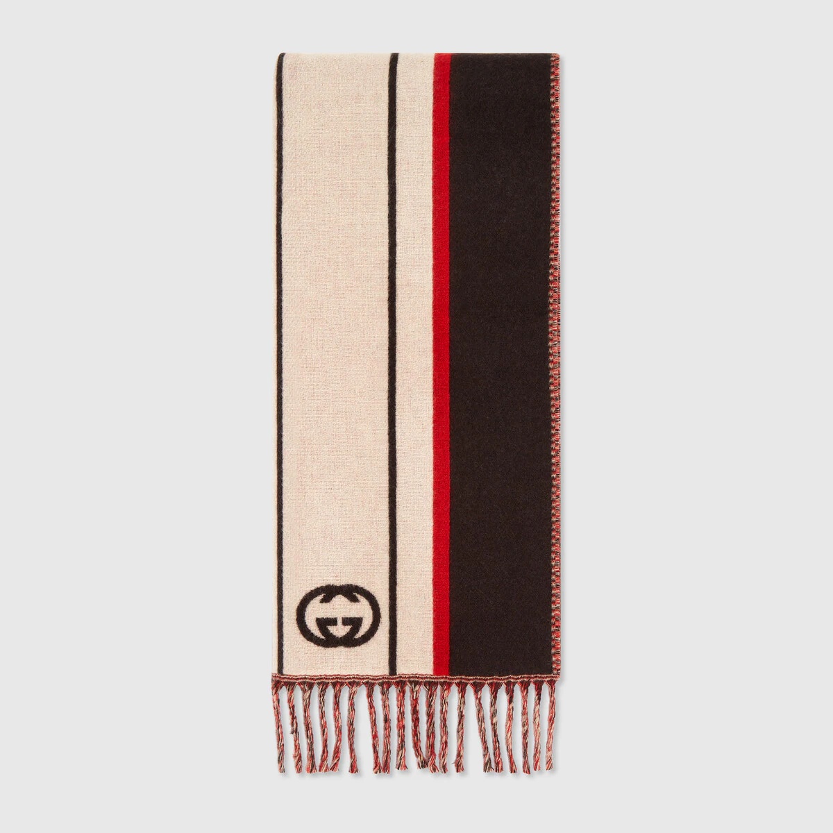 Interlocking G striped wool scarf - 1