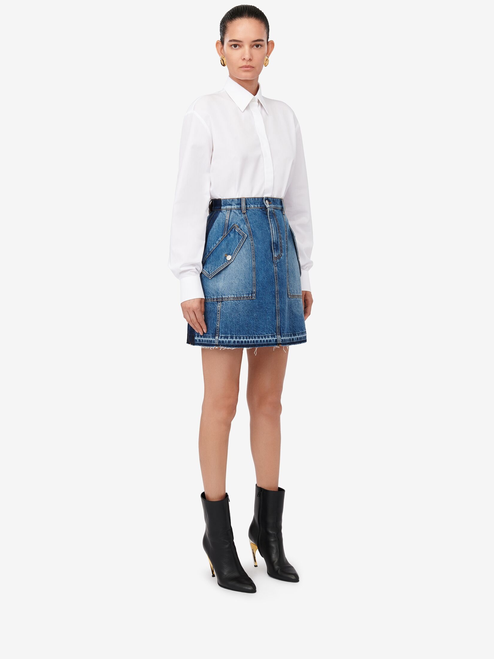 Women's Denim Mini Skirt in Washed Blue - 3