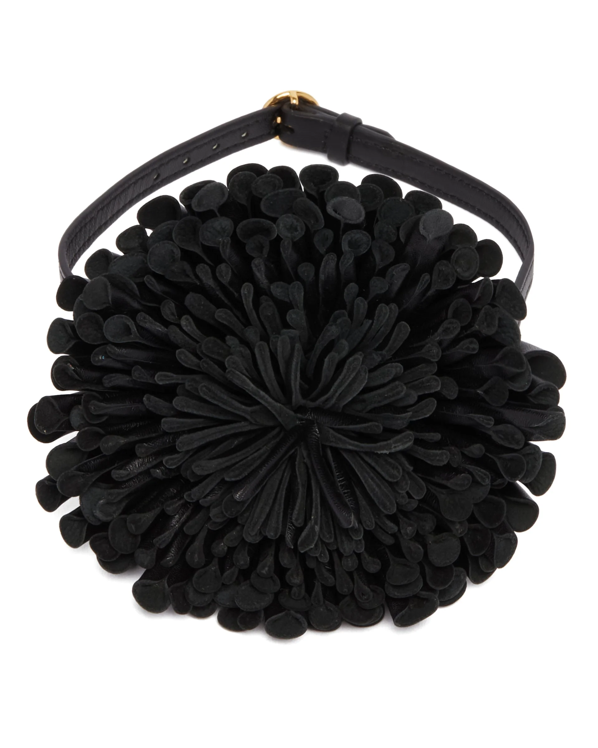 Black Leather Flower Choker - 1