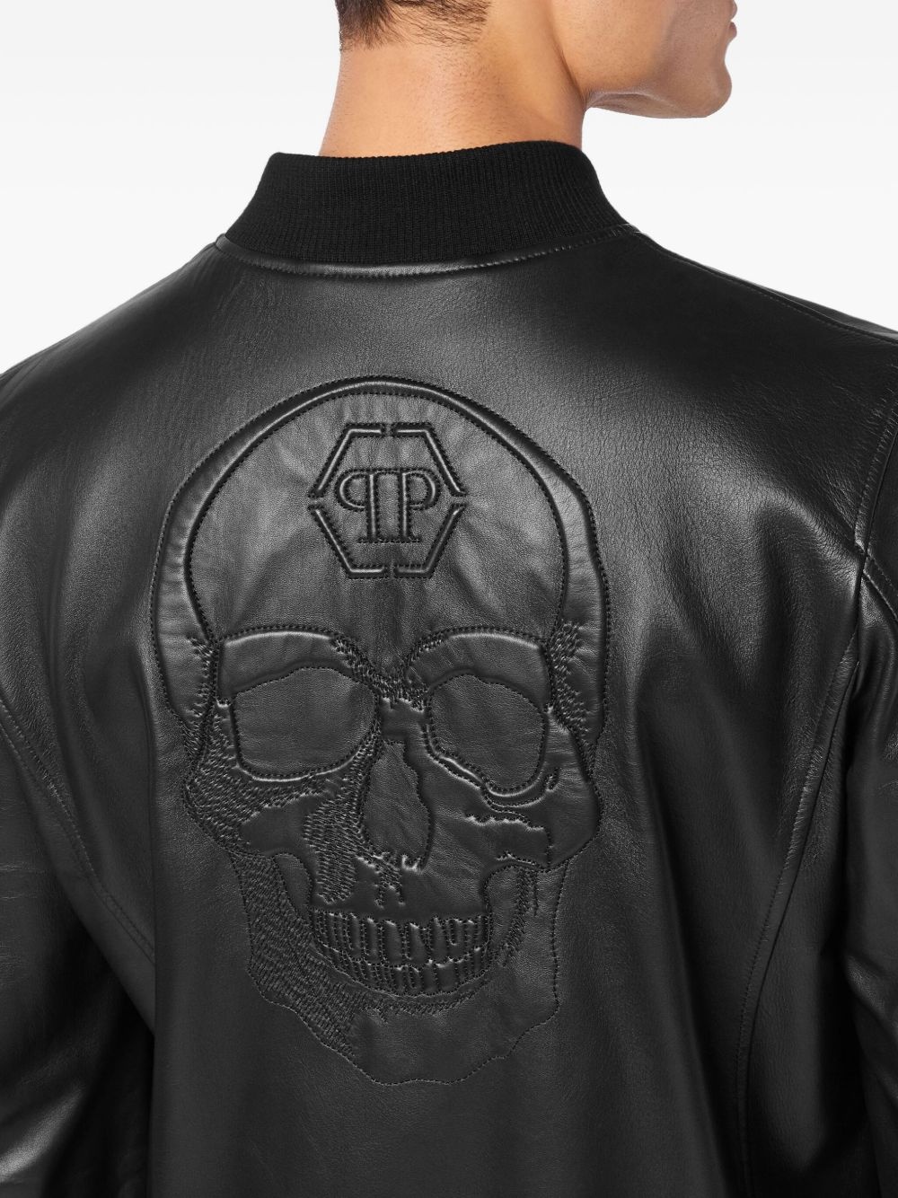 Skull-motif leather jacket - 5