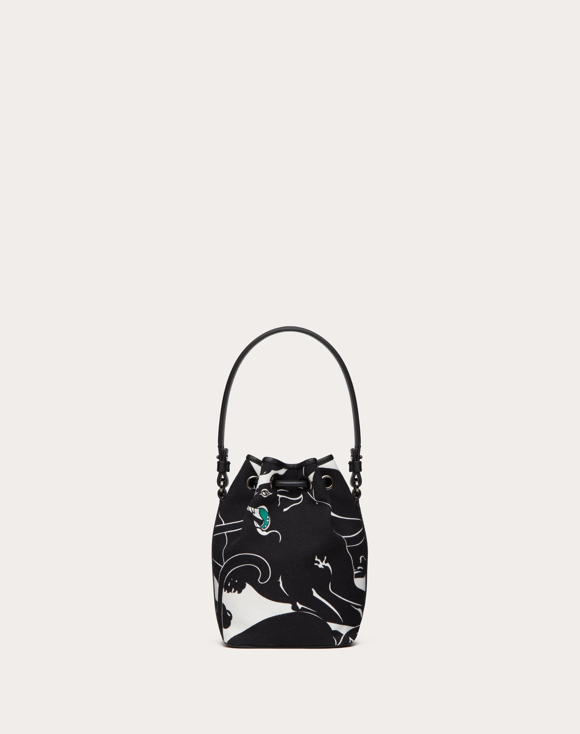 MINI VALENTINO GARAVANI ESCAPE BUCKET BAG IN CANVAS WITH PANTHER PRINT AND JEWEL LOGO - 4