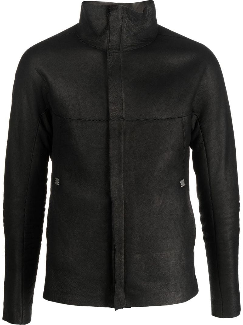 crinkled zip-up leather jacket - 1