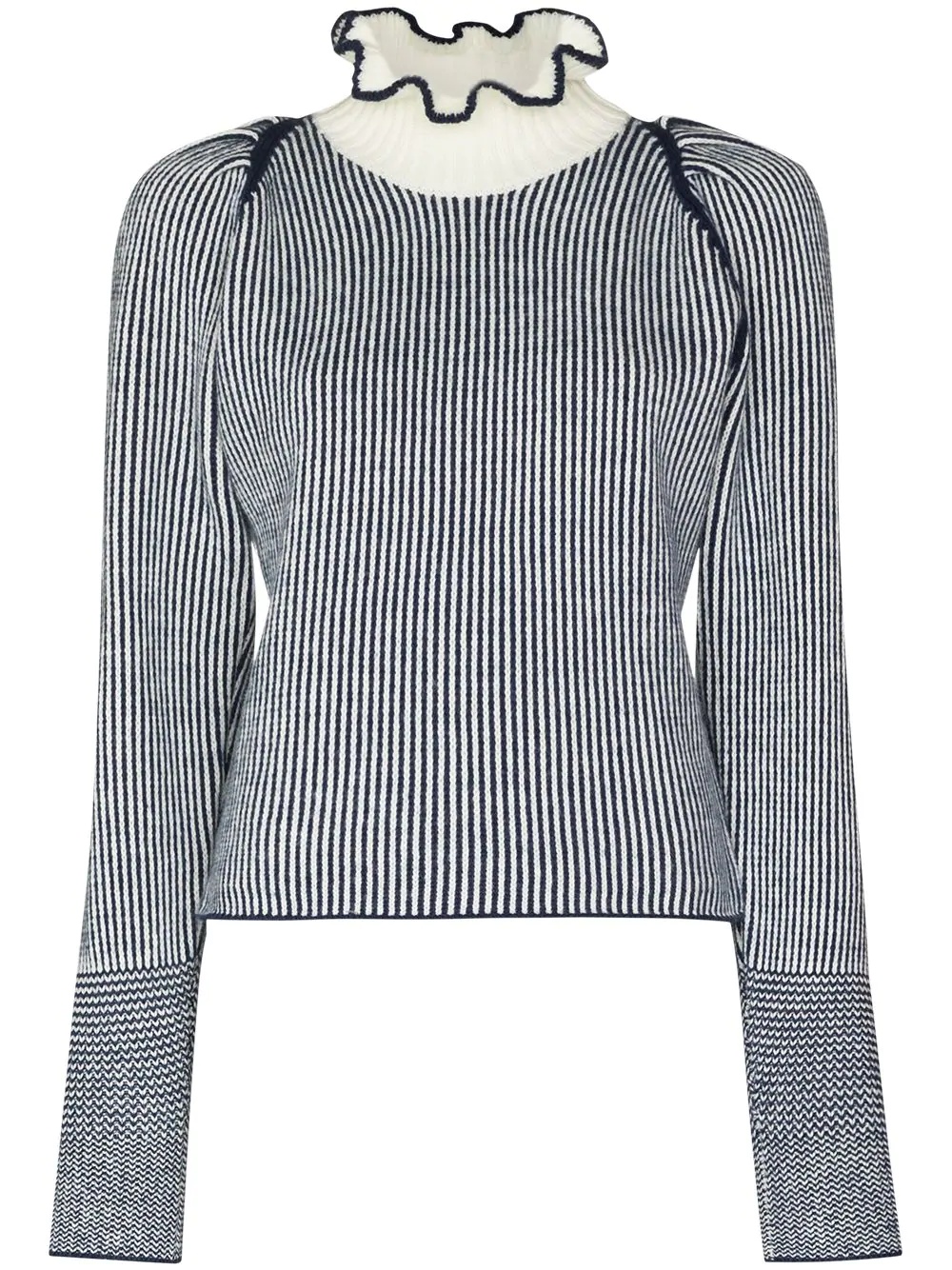 high neck ruffle striped jumper - 1