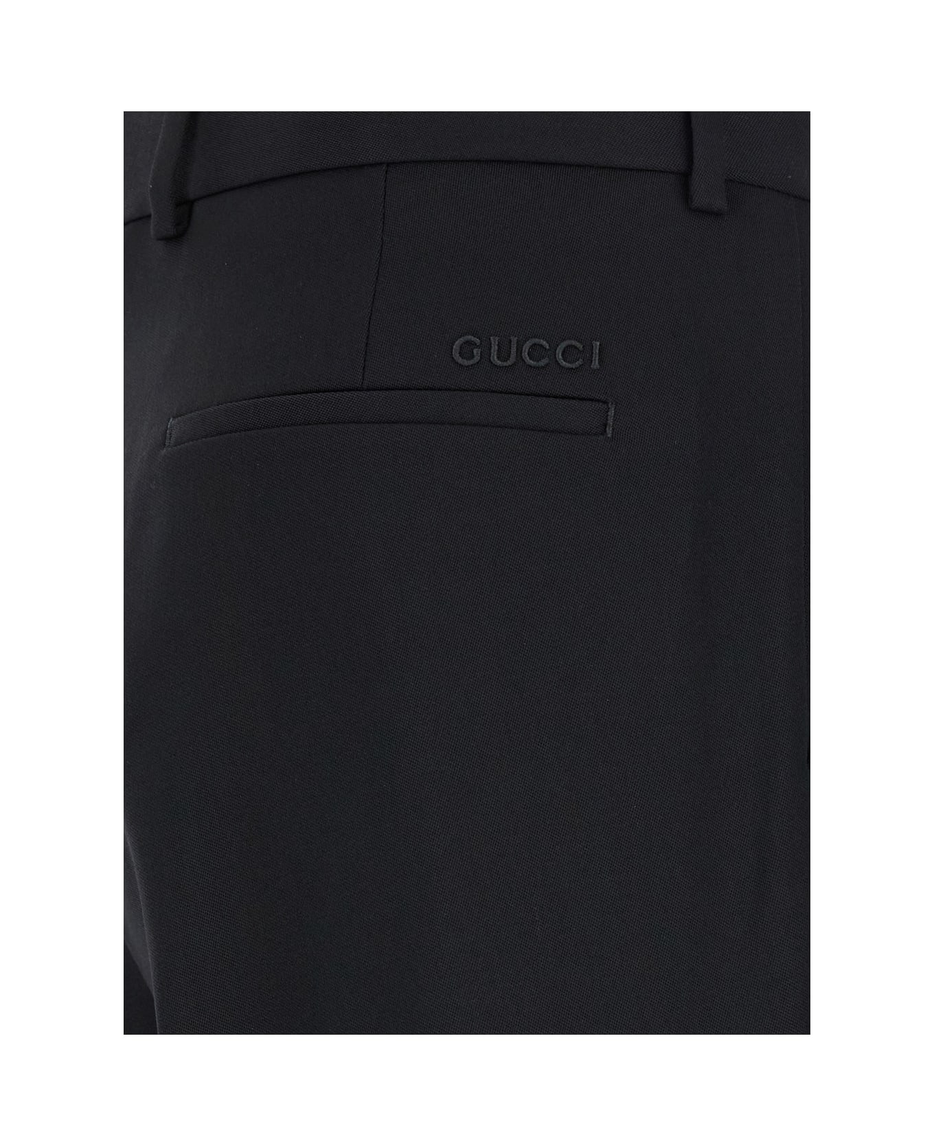 Black Straight Pants With Tonal Logo Lettering In Wool Man - 4