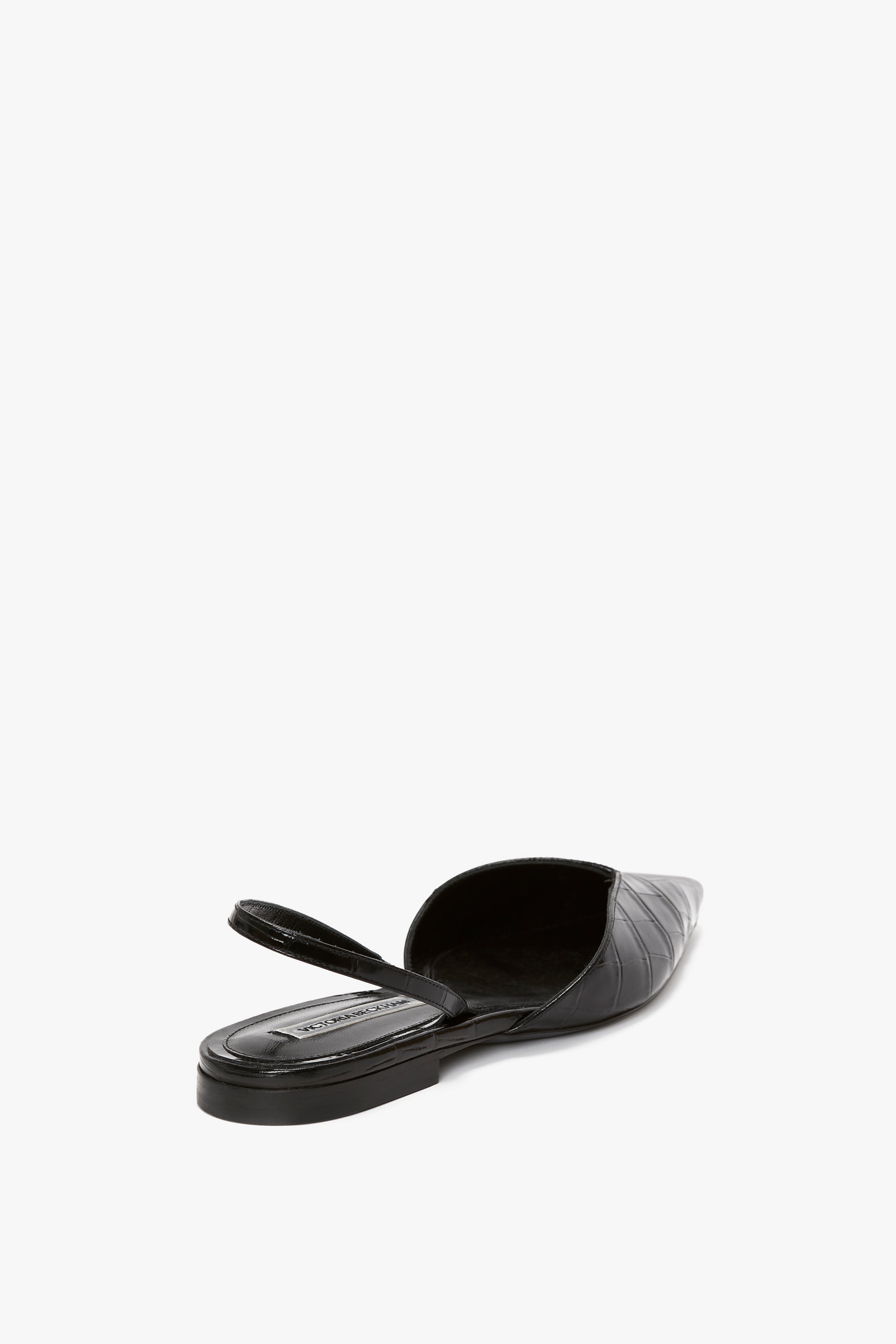 V Cut Sling Back In Black Croc-Effect Leather - 3