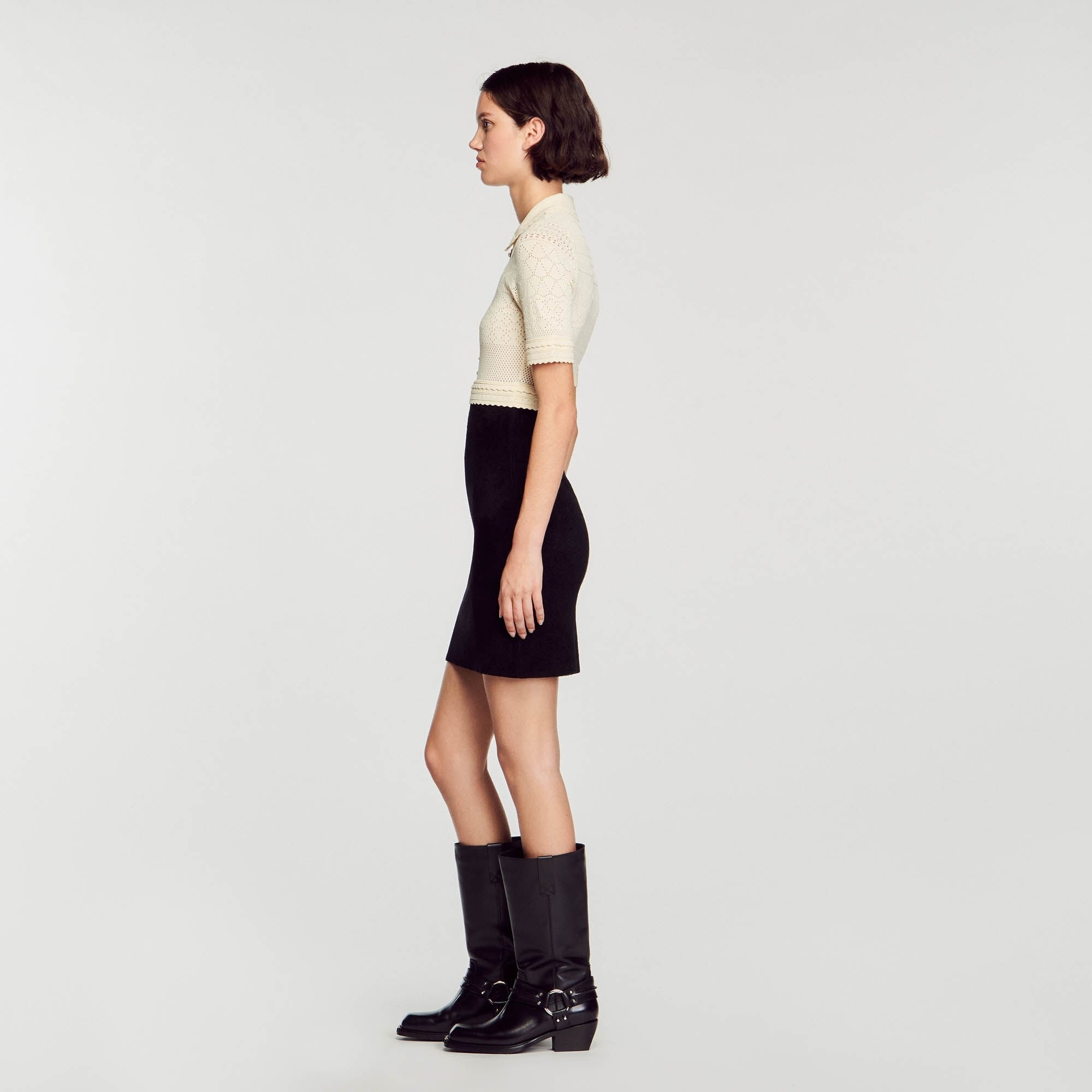SHORT TWO-TONE KNIT DRESS - 7