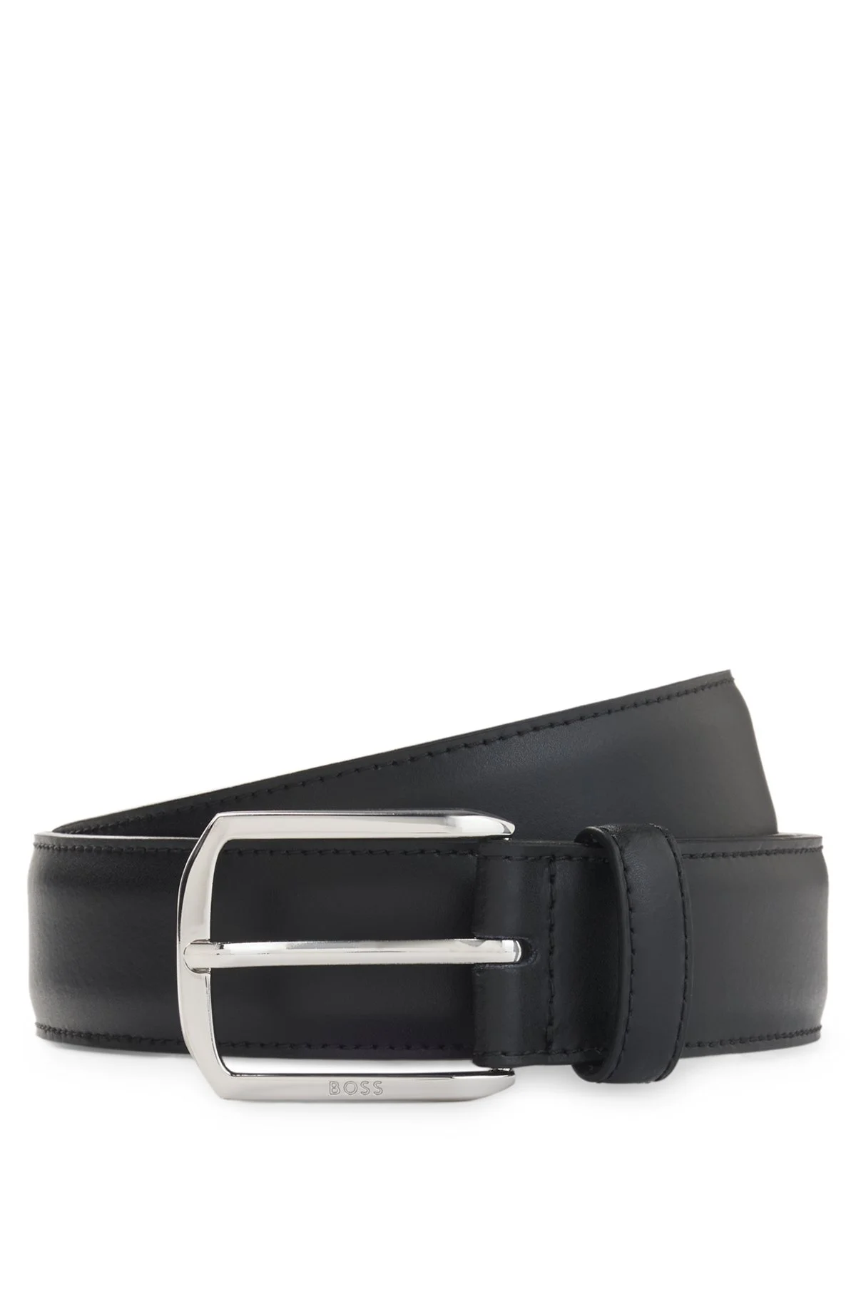 LEATHER BELT WITH SILVER-TONE HARDWARE AND DOUBLE B - 1