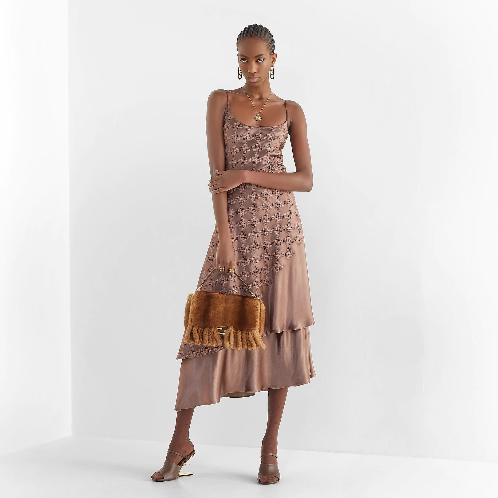 Brown satin dress - 4