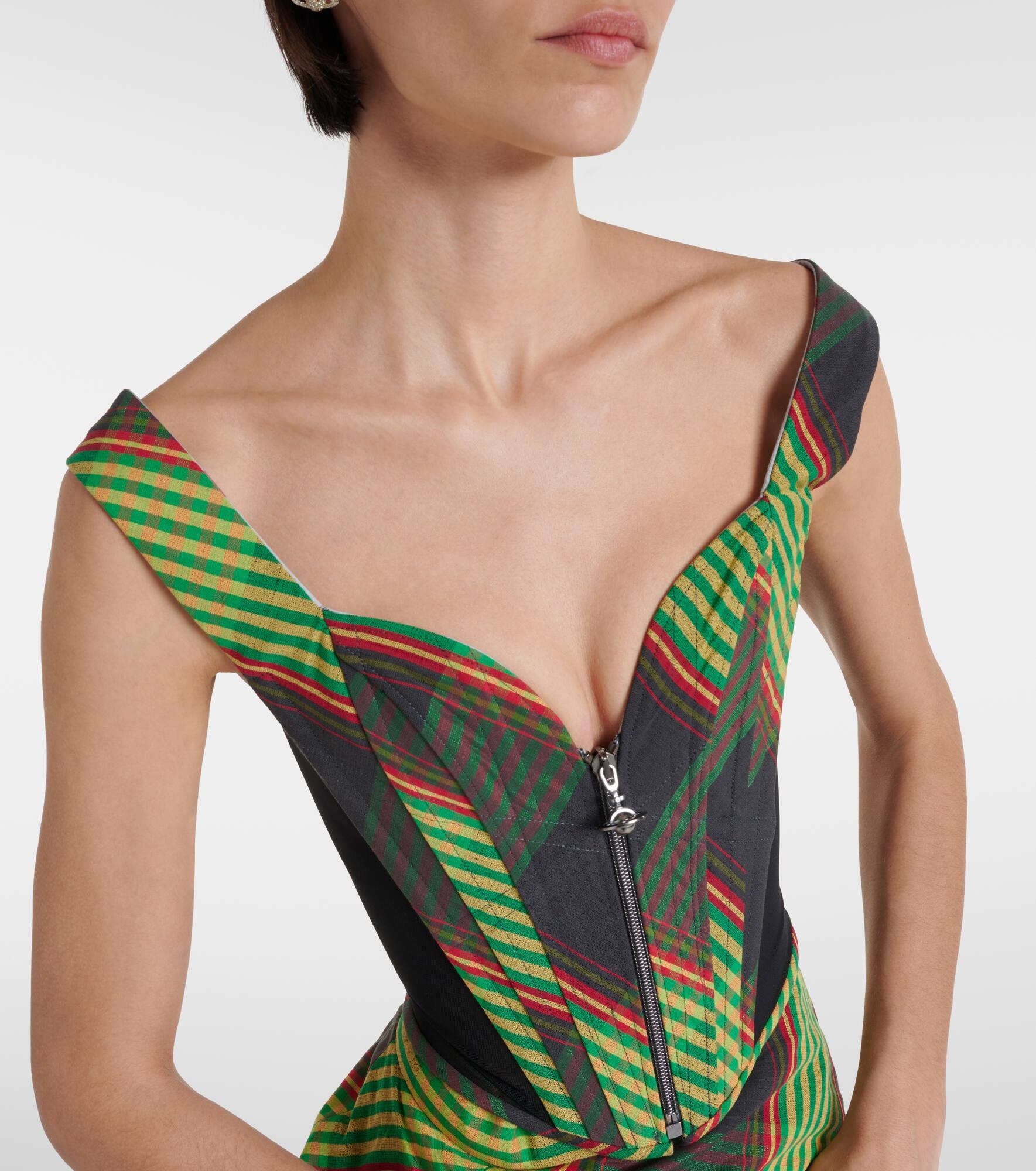 Classic tartan cotton and linen corset - 4