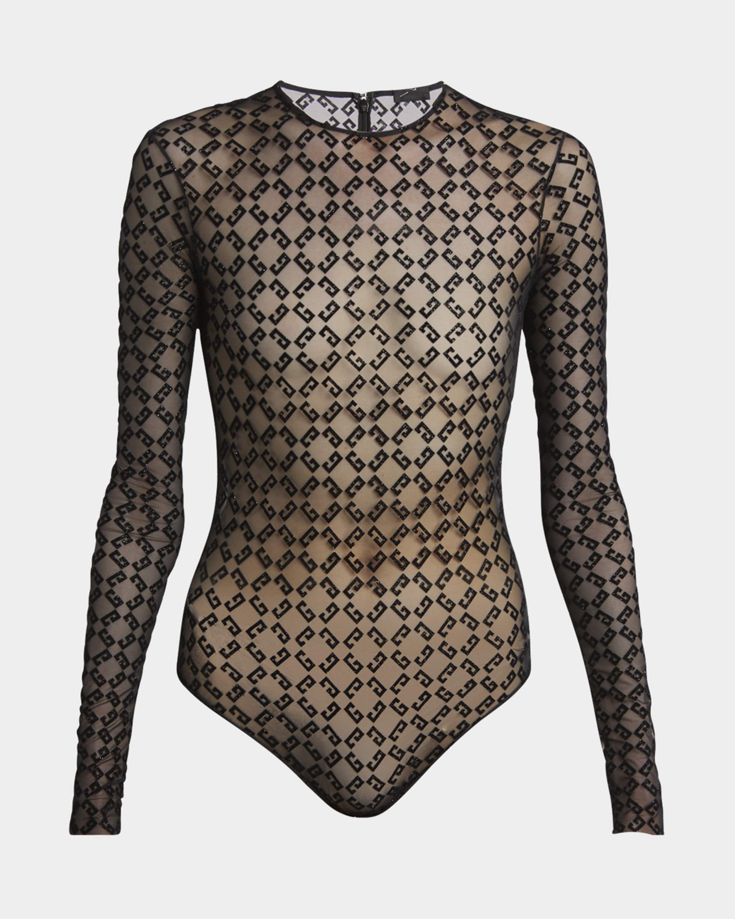 Givenchy Sheer Tulle Monogram Bodysuit | neimanmarcus