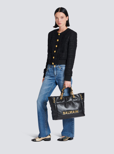 Balmain 1945 Soft Tote bag in embossed calfskin with a Grid motif outlook