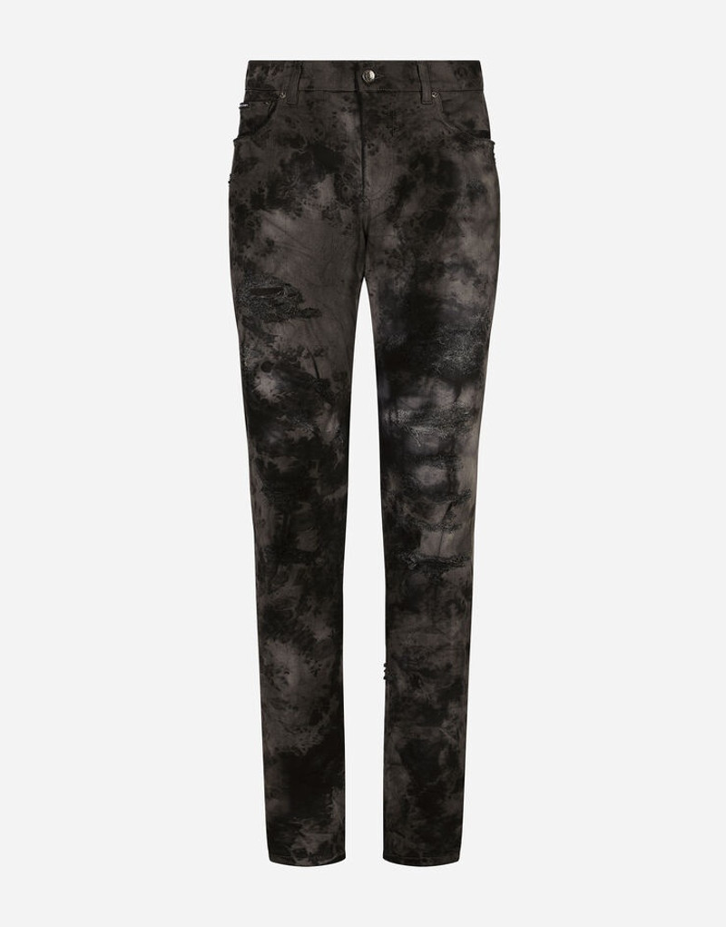 Marbled slim fit stretch jeans 1