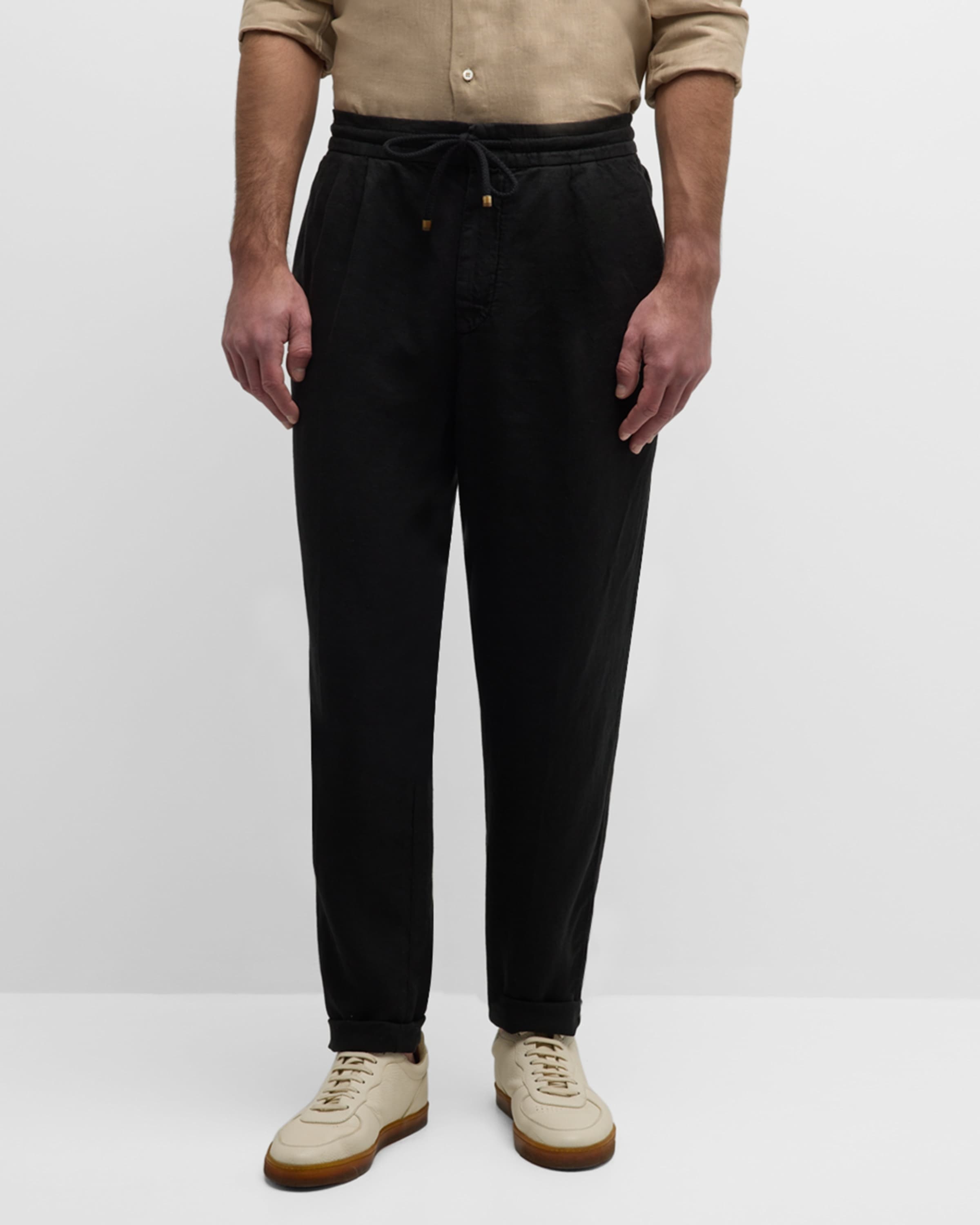 Men's Linen Leisure-Fit Drawstring Pants - 2