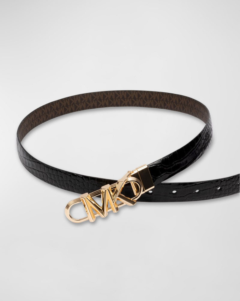 MICHAEL KORS Reversible Monogram & Croc-Embossed Leather Belt outlook