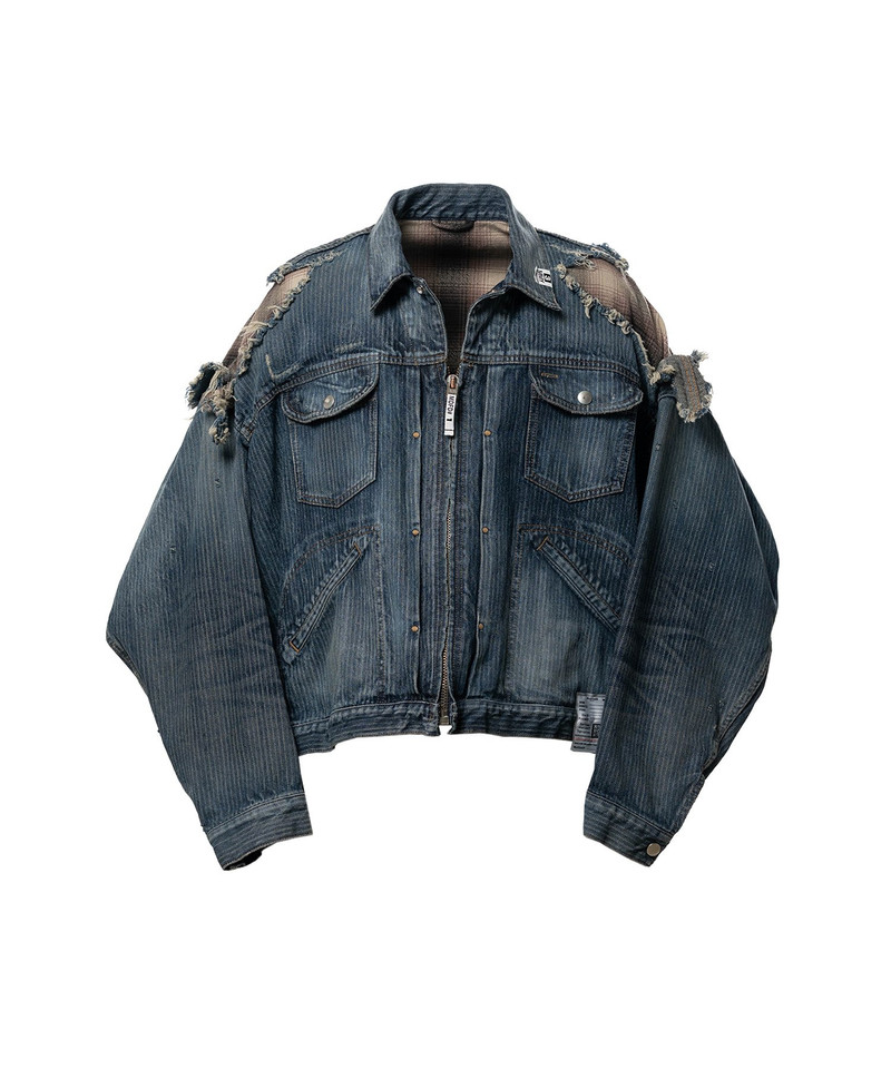 Check Shirt Layered Denim Jacket 15