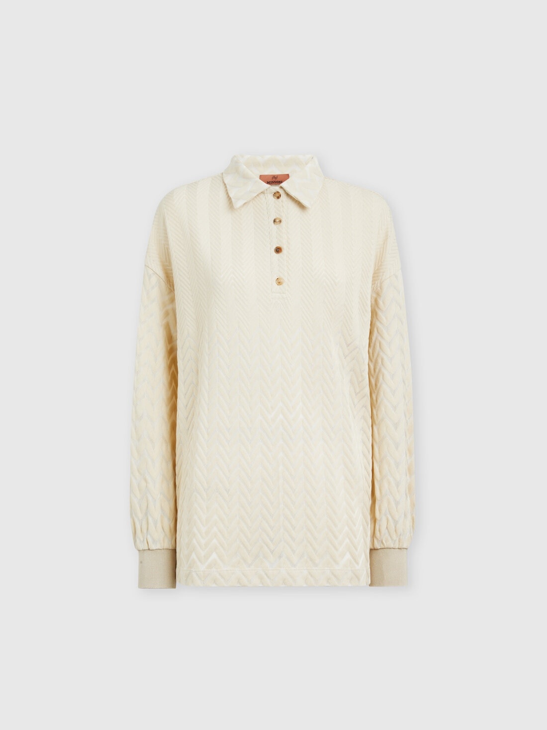 Long-sleeved polo shirt with tone-on-tone chevron - 1