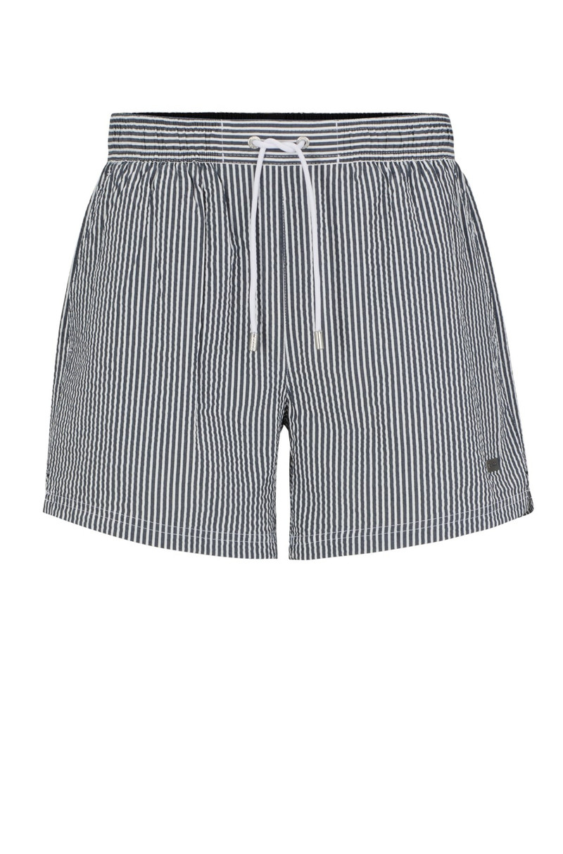 SEERSUCKER STRIPED SWIM SHORTS WITH LOGO BADGE 1