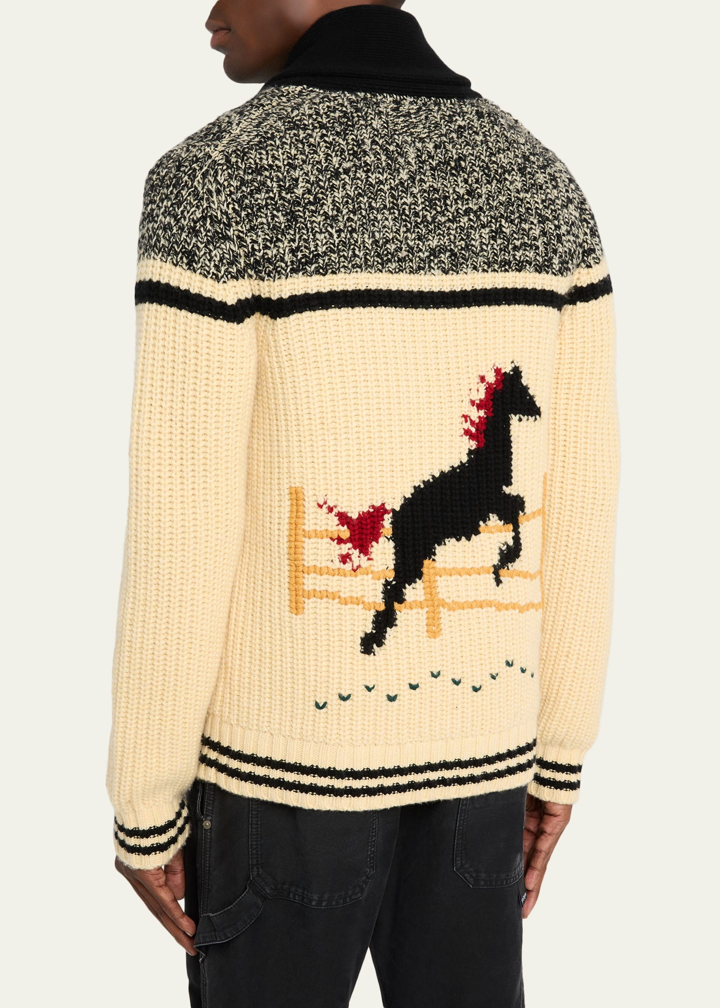 Men's Horse-Print Wool-Cashmere Cardigan - 3