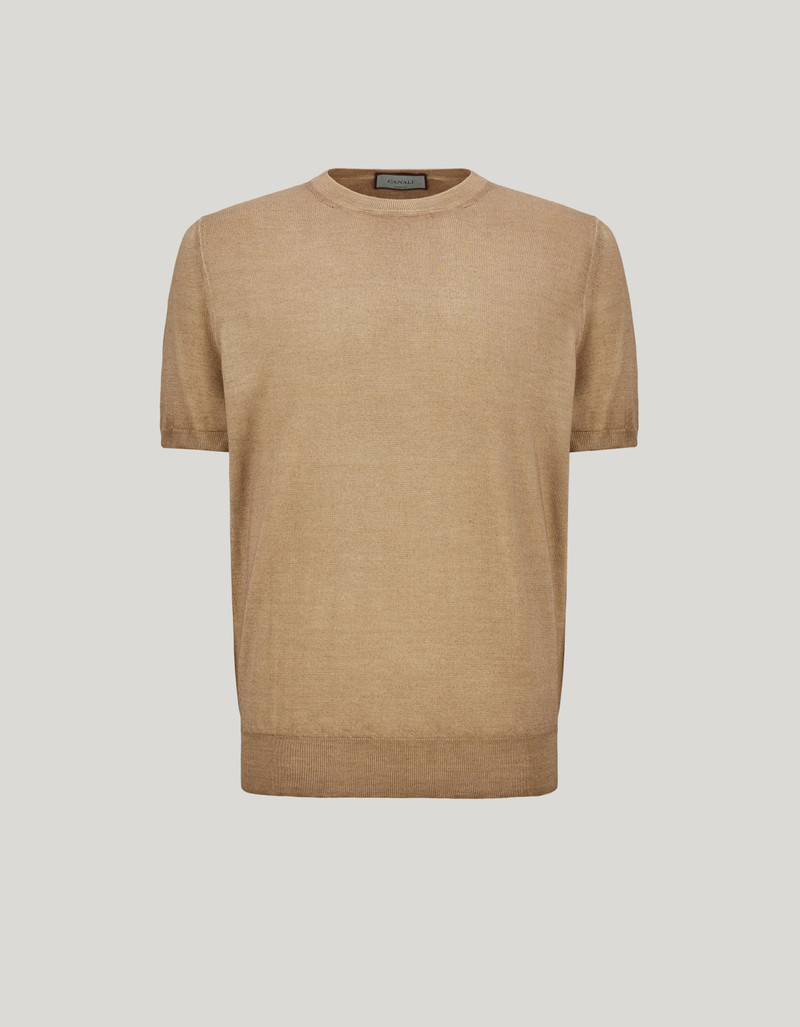 CANALI NUVOLA OCHRE T-SHIRT IN WOOL AND SILK 1