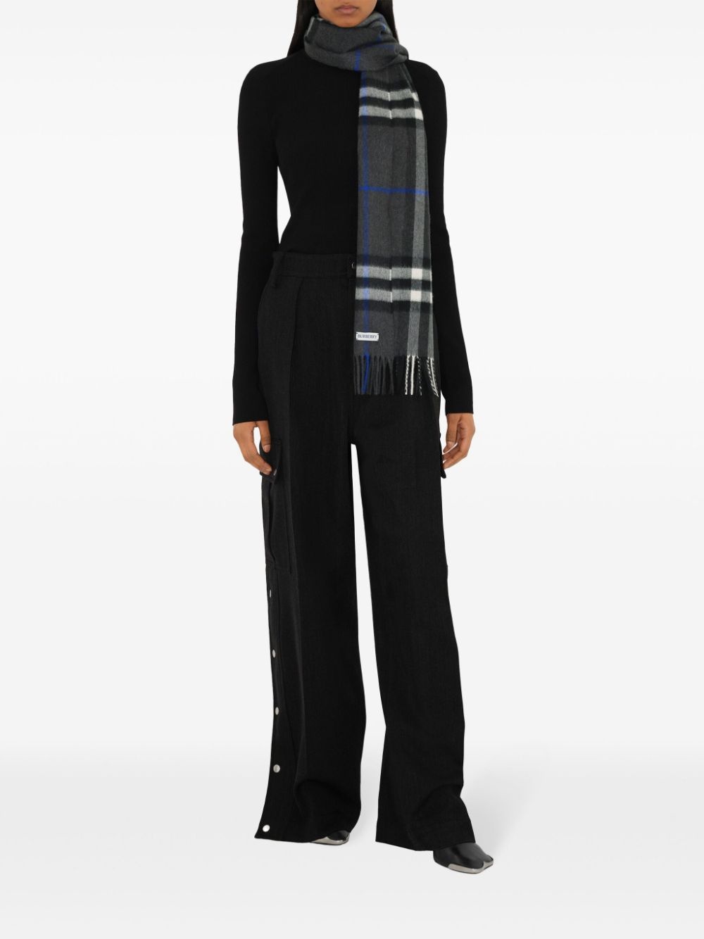 check-print fringed cashmere scarf - 3