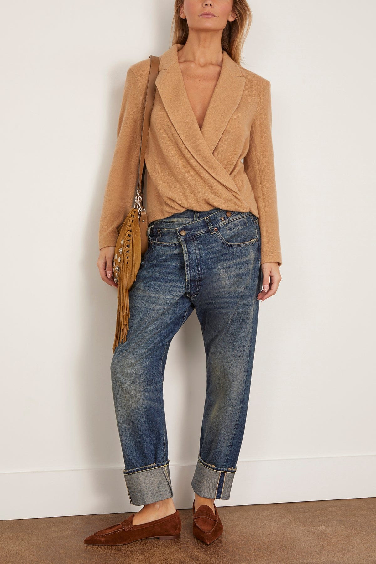 Twisted Lapel Top in Camel - 2